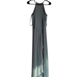 Davids Bridal Halter Neck Bridesmaid Dress Chiffon Ruffle High Low Slate Size 4